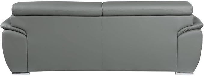 Blackjack Furniture 4571 Veal Collection Genuine Leather Couch for Living Room, Elegant Modern Design with Adjustable Headrests and Durable Wood Frame, Sofa, 86", Gray