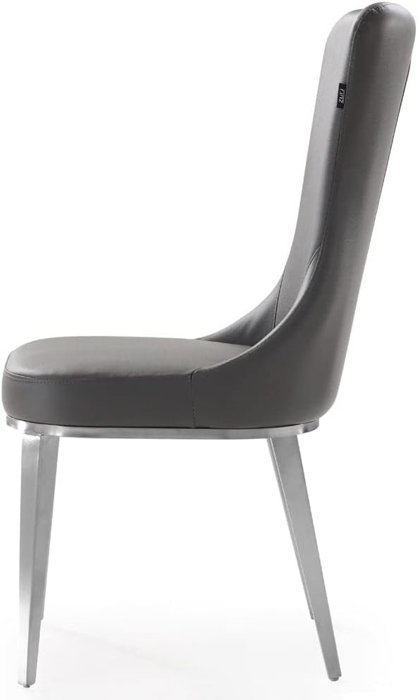 ZURI Modern Norma Dining Chair - Dark Gray with Brushed Stainless Steel Base