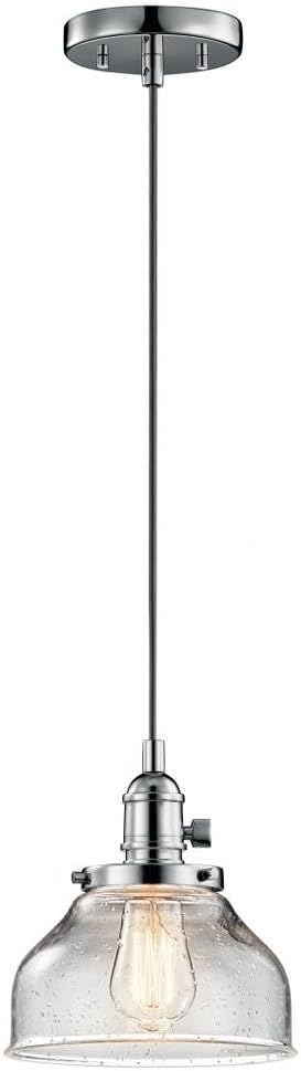 KICHLER Avery 8.5" 1 Light Bell Mini Pendant with Clear Seeded Glass Chrome