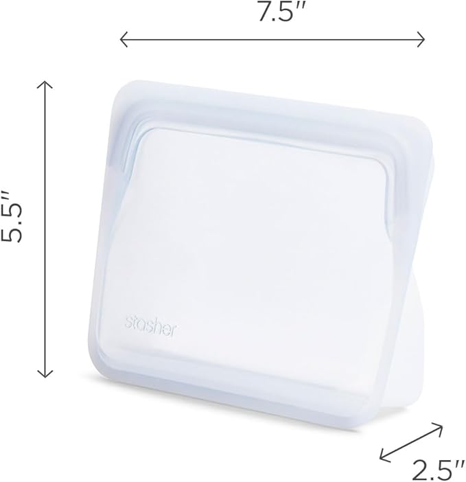 Stasher Premium Silicone Reusable Food Storage Stand-Up Mini Bag, Clear, Microwave, Sous Vide, Dishwasher, Oven and Freezer Safe, BPA Free, Leak-free, Eco-friendly, 28 Oz
