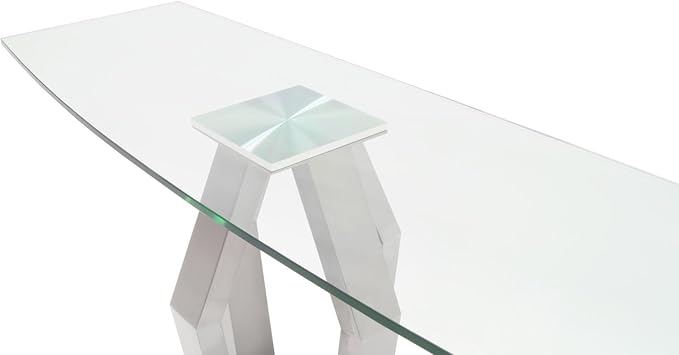 Modern Tempered Glass Aiden Console Table with Brushed Stainless Steel Base