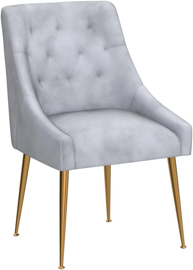 Modern Dining Chairs Set of 6, Mid Century Dining Chairs with 5.12” Cushions and Golden Legs, Velvet Upholstered Chairs with Back Pull Rod, for Kitchen, Living Room, Grey