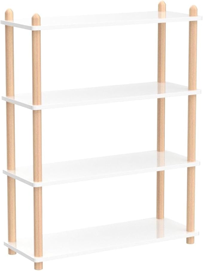 IOTXY 4-Tier Wooden Shelf Bookcase - Modern Open Bookshelf, Free Standing Storage Rack, Multifunctional Display Stand for Home and Office, White, Rectangle