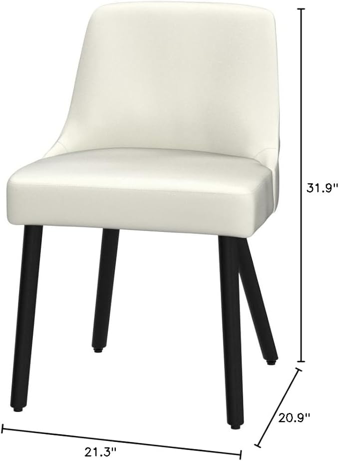MINCETA Dining Chair,Morden Wood Leg Upholstered Kitchen Chair Set of 2,PU in Cream White