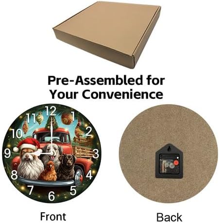 Christmas Dogs Chicken Truck Wall Clock Large Silent Non-Ticking Battery Operated Modern Clocks for Living Room Decor/Bedroom/Office (10x10 in)