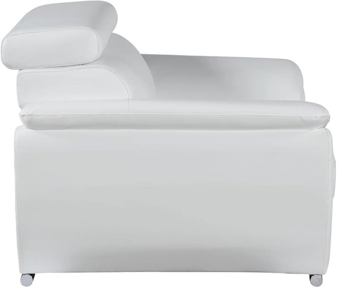 Blackjack Furniture 4571 Veal Collection Modern Genuine Leather Accent Chair with Adjustable Headrest, Sturdy Wood Frame and Stainless Steel Legs, Stylish Living Room Arm Chair, White