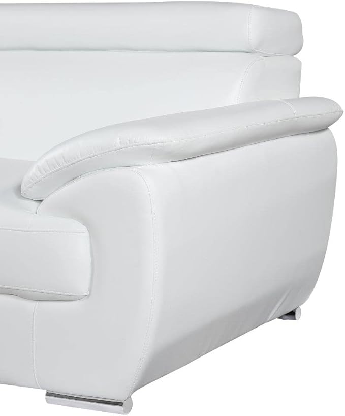 Blackjack Furniture 4571 Veal Collection Modern Genuine Leather Loveseat with Adjustable Headrest, Sturdy Wood Frame and Stainless Steel Legs, Stylish Living Room Love Seat, White