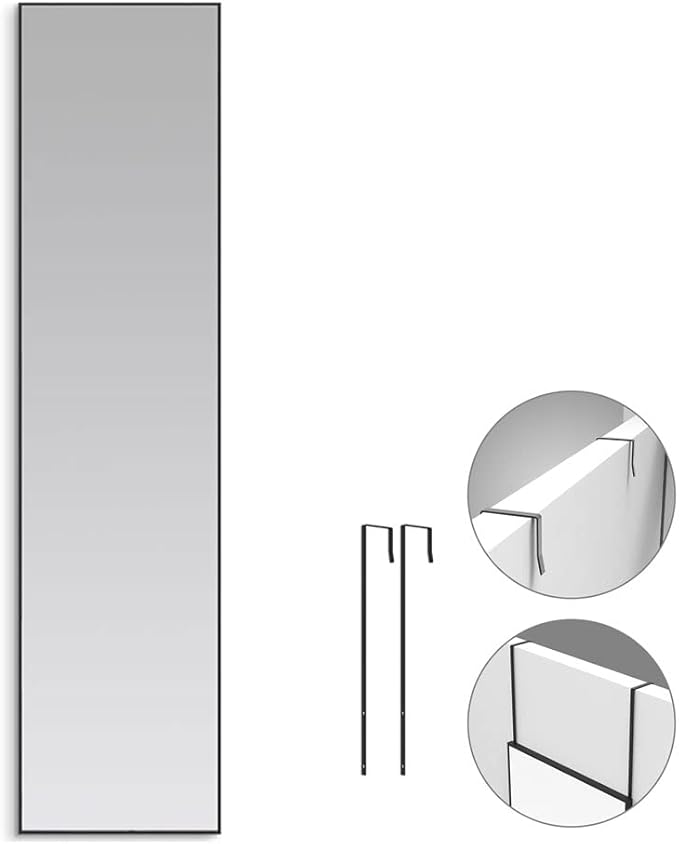 ANYHI Large Full Length Mirror, 65"x13.8" Door Mirror Full Length, 2 Hooks, Over The Door or Wall Monuted, Aluminum Frame, for Bedroom Bathroom Checkroom, Black