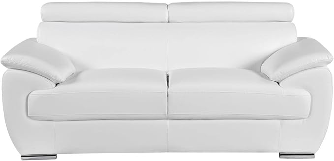 Blackjack Furniture 4571 Veal Collection Modern Genuine Leather Loveseat with Adjustable Headrest, Sturdy Wood Frame and Stainless Steel Legs, Stylish Living Room Love Seat, White