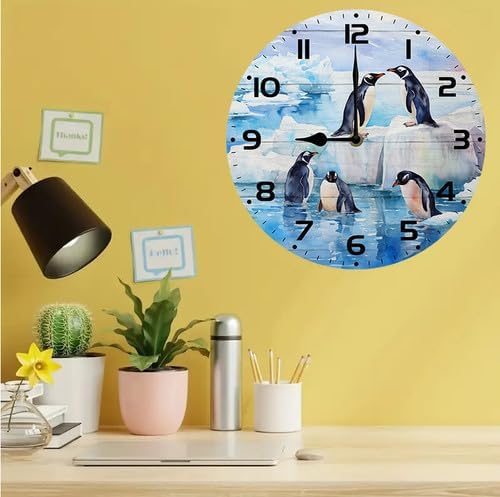 Wall Clock,Penguin Kitchen Decor and Accessories, Decorative Battery Operated Clocks for Living Room Bedroom Bathroom Farmhouse, 10 Inch