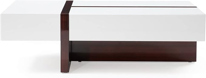 Zuri Furniture Mcintosh Rectangle Coffee Table with Storage Drawers - White and Ebony