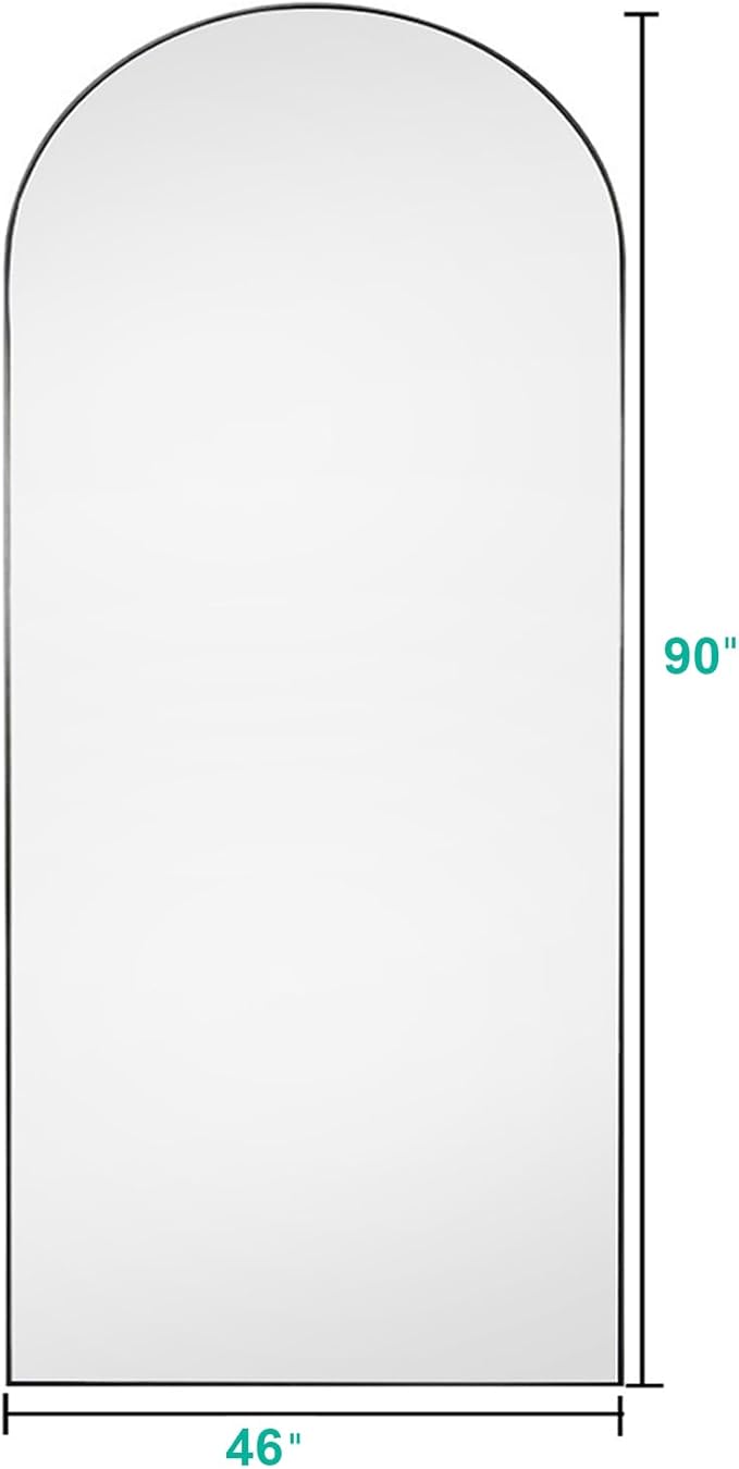 Full Length Mirror, Arched Floor, 46" x 90" Oversized, Freestanding, Full Body Mirror, Arch Full Length, Wall Mounted Mirror for Bedroom, Black