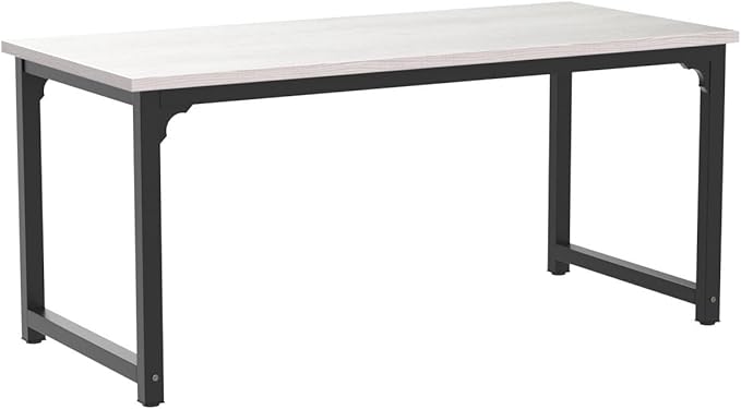 NSdirect 63" Large Computer Desk,Modern Simple Style PC Table Office Desk Wide Workstation for Study Writing,Gaming and Home Office,Extra 1" Thicker Wooden Tabletop and Black Metal Frame,White+Black