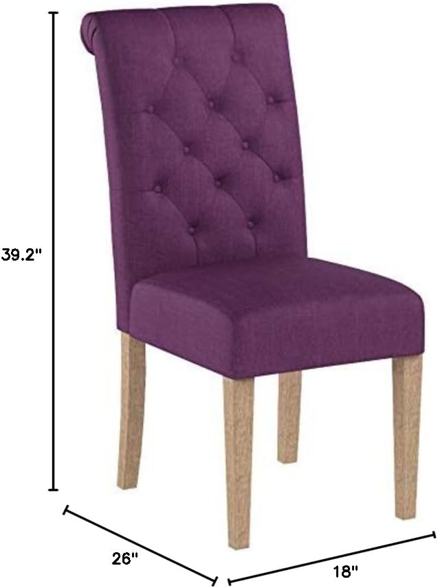 Roundhill Furniture Habit Solid Wood Tufted Parsons Purple Dining Chair, Set of 2