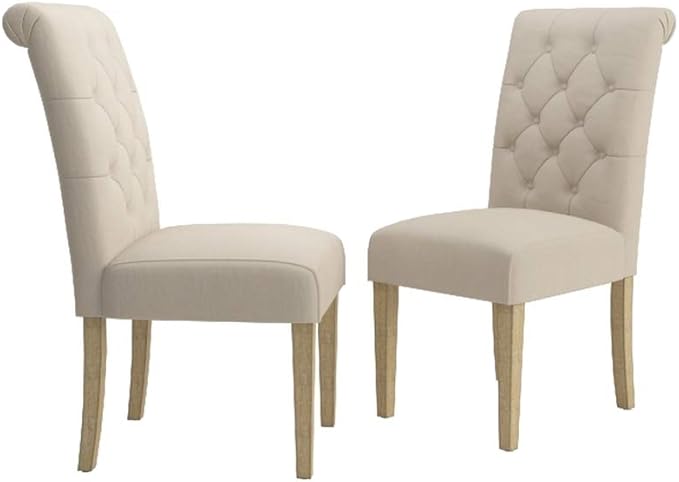 Roundhill Furniture Habit Solid Wood Tufted Parsons Dining Chair (Set of 2), Tan