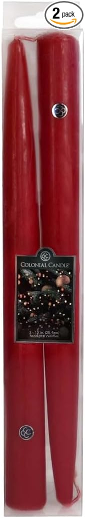 Colonial Candle Unscented Red Taper Candle, 10 inch, Pack of 2 - Up to 8 Hours Burn