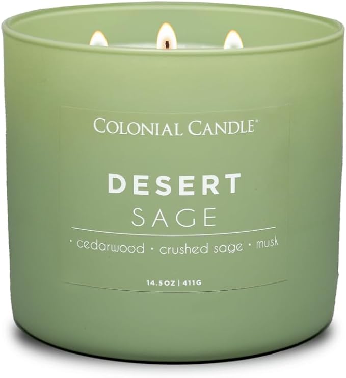 Colonial Candle Desert Sage Scented Jar Candle, Pop of Color Collection, 3 Wick, 14.5 oz - Up to 60 Hours Burn