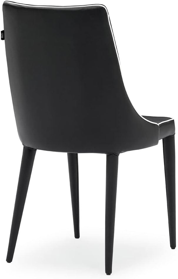 ZURI Jillian Black with White Piping Leatherette Dining Chair with Curved Back
