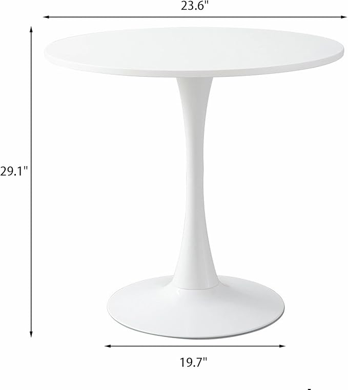 24" Tulip Table for 2-3 Persons Modern Round Dining Table, Mid-Century Dining Room Wooden MDF Circle Top Small for Kitchen Living Room Leisure Area(White, 23.6")