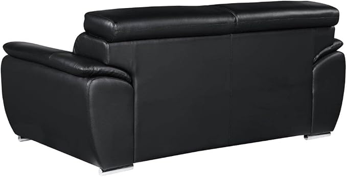 Blackjack Furniture 4571 Veal Collection Modern Genuine Leather Loveseat with Adjustable Headrest, Sturdy Wood Frame and Stainless Steel Legs, Stylish Living Room Love Seat, Black