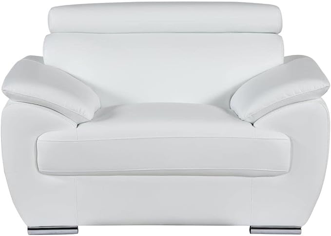 Blackjack Furniture 4571 Veal Collection Modern Genuine Leather Accent Chair with Adjustable Headrest, Sturdy Wood Frame and Stainless Steel Legs, Stylish Living Room Arm Chair, White