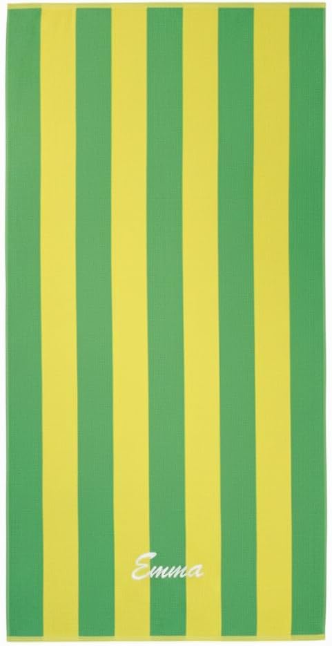Kaufman - Personalized Velour Beach and Pool Towel 100% Cotton 30in X 60in Solid Color Bath Towel Embroidered (Green/Yellow)