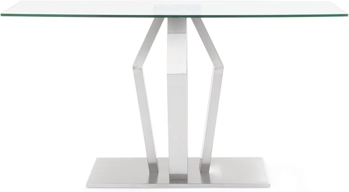 Modern Tempered Glass Aiden Console Table with Brushed Stainless Steel Base