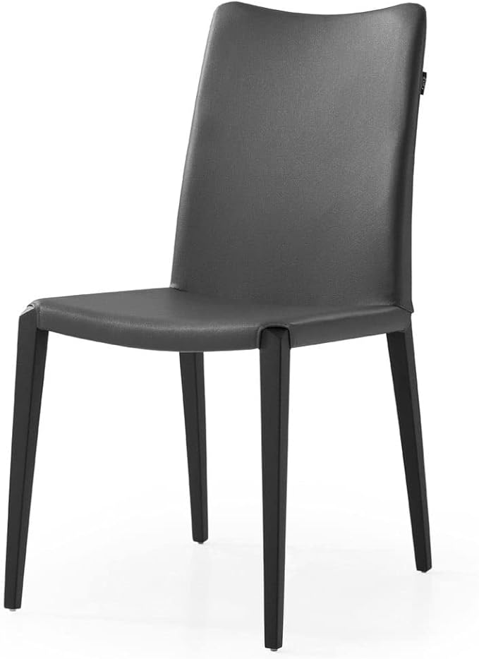 ZURI Modern Jordan Dining Chair in Dark Grey Leatherette and Matte Black Steel Base