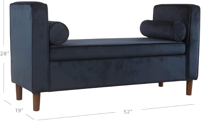 HomePop Home Decor | Upholstered Modern Storage Ottoman Bench with Pillows | Ottoman Bench with Storage for Living Room & Bedroom | Decorative Home Furniture (Navy)