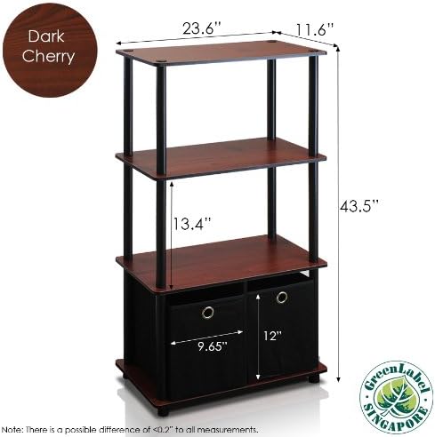 Furinno Go Green 4-Tier Multipurpose Storage Rack Shelving Unit with Bins (Set of 2), Beech