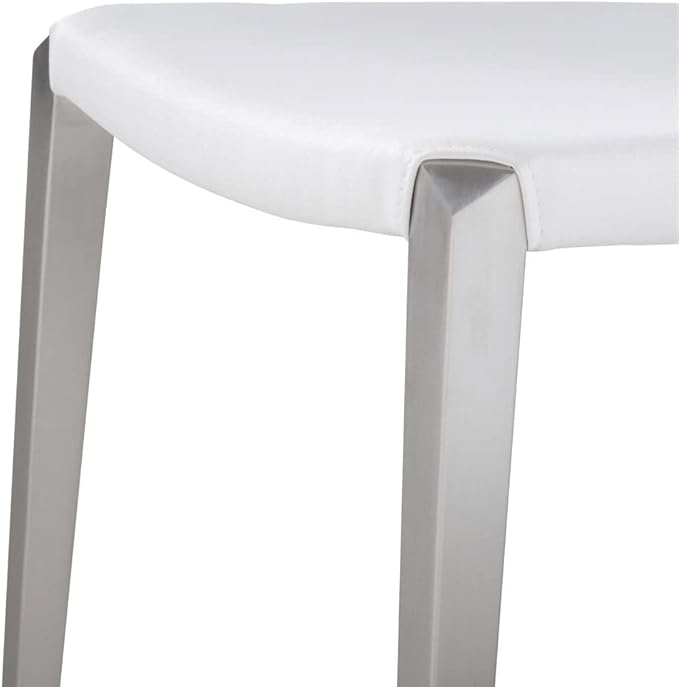 ZURI Modern Jordan Dining Chair in White Leatherette and Brushed Stainless Steel Base