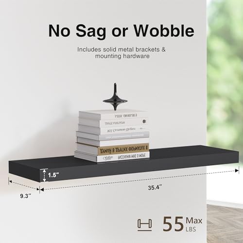 Colima Bathroom Floating Shelves for Wall, 36" Floating Wall Mounted Shelf, Rustic Wood Storage Display Shelf for Home Organization, Bathroom, Kitchen, Living Room (Set of 2, Black)