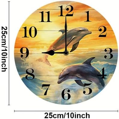 Wall Clock,Dolphin Kitchen Decor and Accessories, Decorative Battery Operated Clocks for Living Room Bedroom Bathroom Farmhouse, 10 Inch