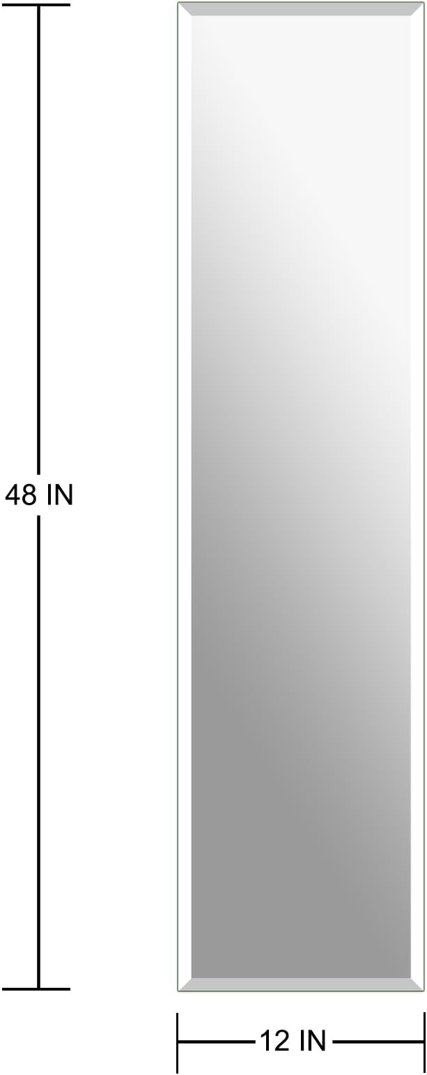 Ruomeng Frameless Full Length Mirror for Wall, 48x12 Inch Bathroom Vanity Mirror Farmhouse, Large Rectangle Mirror with Beveled Edge, Tempered Glass, Hangs Horizontally or Vertically