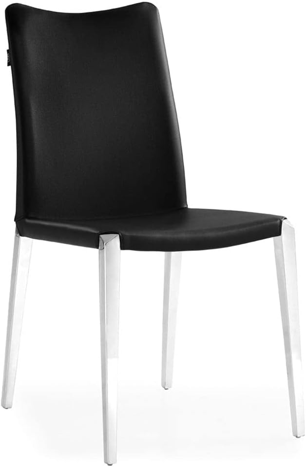 ZURI Modern Jordan Dining Chair in Black Leatherette and Polished Stainless Steel Base