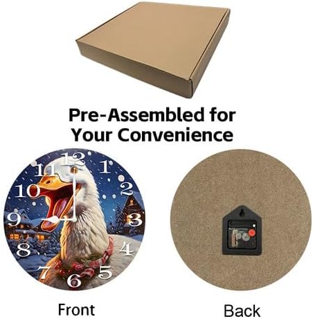 Christmas Goose Wall Clock Large Silent Non-Ticking Battery Operated Modern Clocks for Living Room Decor/Bedroom/Office (12x12 in)