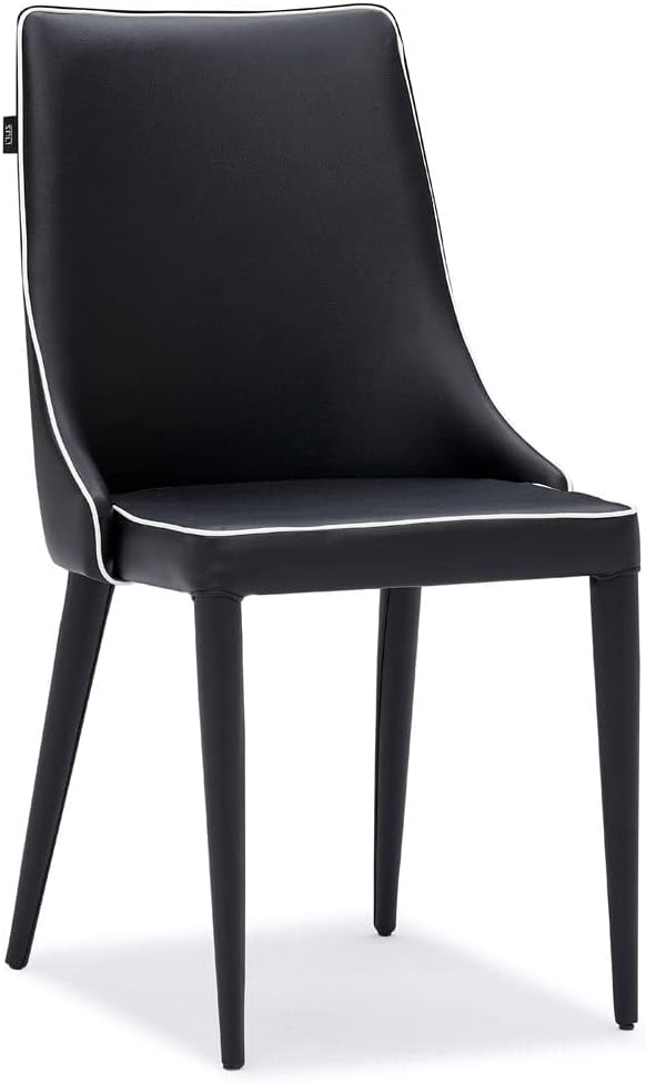 ZURI Jillian Black with White Piping Leatherette Dining Chair with Curved Back
