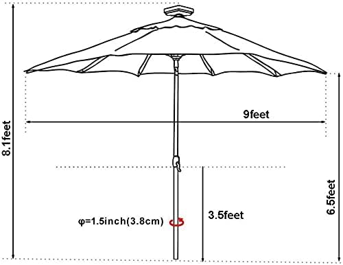 EliteShade USA 10-Year-Non-Fading Solar 9ft Market Umbrella with 80 LED Lights Patio Umbrellas Outdoor Table Umbrella with Ventilation, Natural