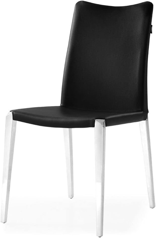 ZURI Modern Jordan Dining Chair in Black Leatherette and Polished Stainless Steel Base