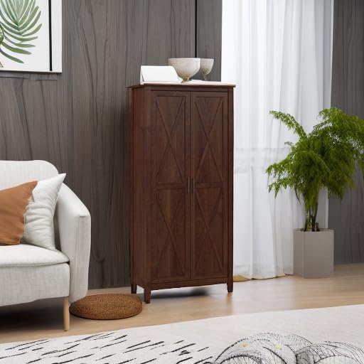 Bush Furniture Key West Tall Storage Cabinet with Doors and Shelves in Bing Cherry, 2 Door Organizer for Home Office, Living Room, Entryway