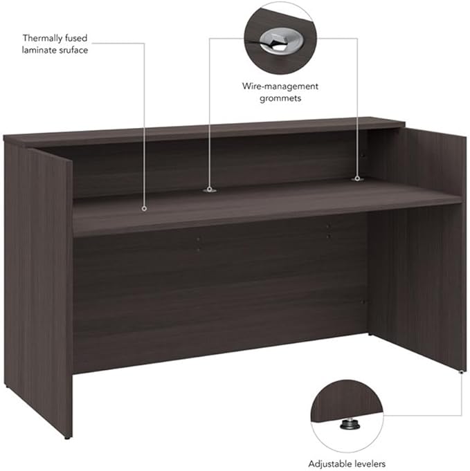 Bush Business Furniture Arrive 72W x 30D Reception Desk with Shelf in Storm Gray, Modern Receptionist Station for Office Waiting Room