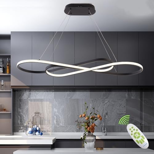 Led Pendant Light, Modern Chandelier,Dimmable Black Led Chandelier for Dining Room Light Fixture Over Table Modern Kitchen Island Lighting with Remote,Height Adjustable Ceiling Lamps