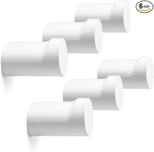 Wood Wall Hooks 6 Pack, Modern Decorative Coat Hooks Wall Mounted, Handmade White Hat Hooks Heavy Duty Entryway Wall Hangers for Hanging Towels Robes Purses (White)