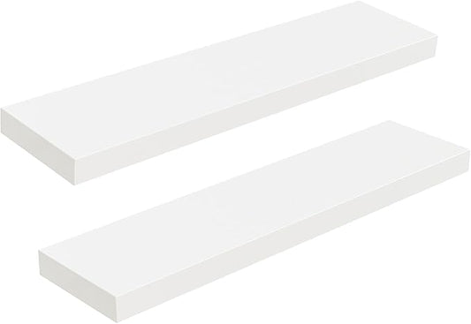 HOOBRO Floating Shelves for Wall, Wall Mounted Shelf Set of 2, 31.5" Hanging Shelf with Invisible Brackets, for Wall in Bathroom, Bedroom, Toilet, Kitchen, Living Room, Office, White WT80BJP201