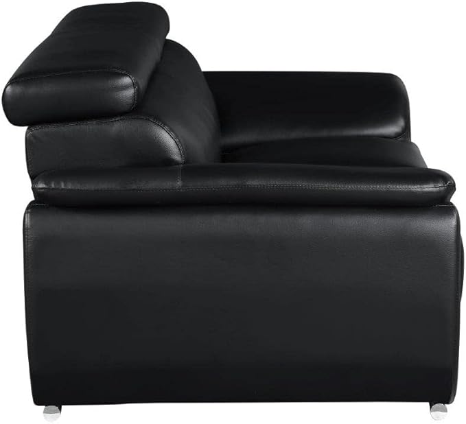 Blackjack Furniture 4571 Veal Collection Modern Genuine Leather Loveseat with Adjustable Headrest, Sturdy Wood Frame and Stainless Steel Legs, Stylish Living Room Love Seat, Black