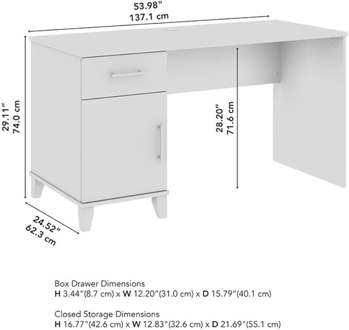 Bush Furniture Somerset 54W Office Desk with Drawer and Cabinet in Ash Gray, Computer Table with Storage for Home Office Workspace