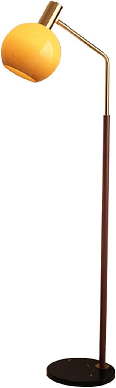 MIXL-Walnut Wood Finish Floor Lamp with Orange Shade,Dimmable Led Glass Standing Lamp,Farmhouse Style Floor Reading Lamps for Living Room Bedroom and Office