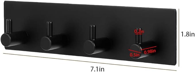 Picowe Key Holder for Wall Decorative, Adhesive Stainless Steel Key Hooks, Key Hanger Key Organizer for Wall, Towel Hook Coat Hanger for Entryway Hallway Kitchen(Four Rows,Black 1PCS)