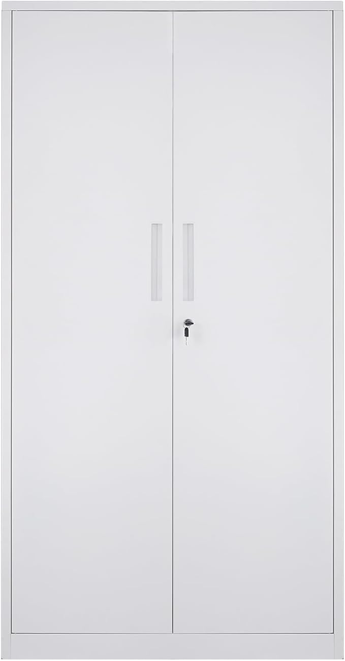 VEVOR Metal Storage Cabinet, Steel Locking Storage Cabinet with 2 Magnetic Doors and 4 Adjustable Shelves, 71'' Metal Cabinet 200 lbs Capacity per Shelf with 3 Keys, for Garage, Office, Home, White