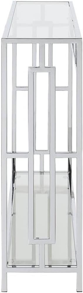 Convenience Concepts Town Square Chrome Console Table 42" - Contemporary Modern Sofa Table with Storage Shelf, Narrow Entryway Hall Table for Living Room, Bedroom, Bathroom, Glass/Chrome